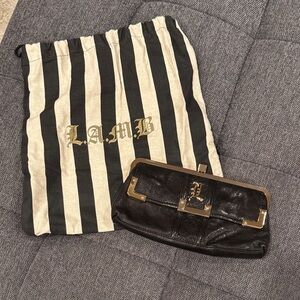 L.A.M.B. Black Leather Clutch with Gold Accent Hardware